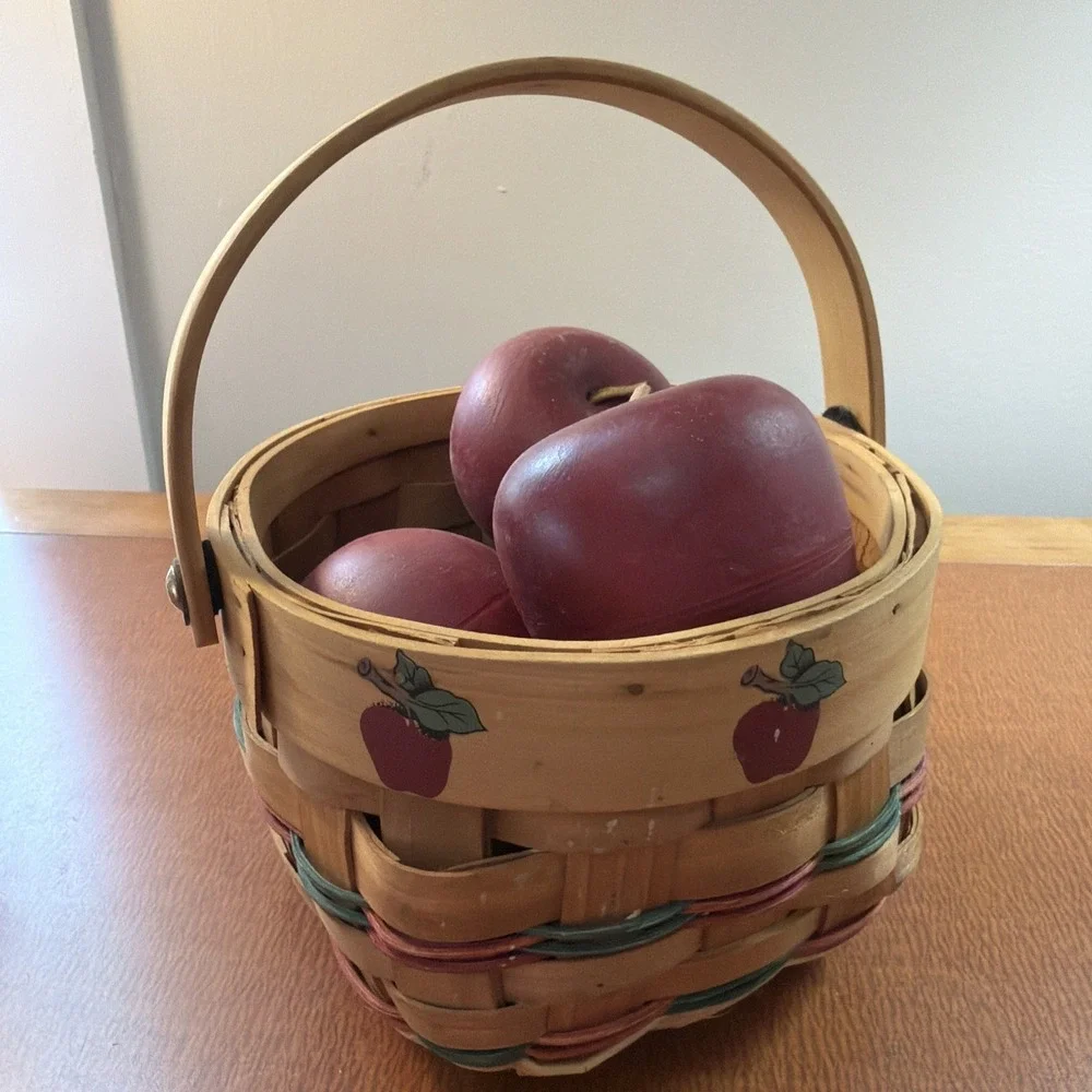Autumn Apple Basket Full Of Wooden Apples Handle, Painted Apples Design 6